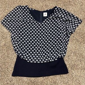 Cabi Navy Elephant Print Parade Blouse Small Zip Back